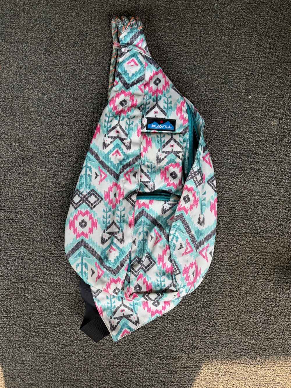 Kavu Aztec Sling Bag - Teal, Pink & Gray